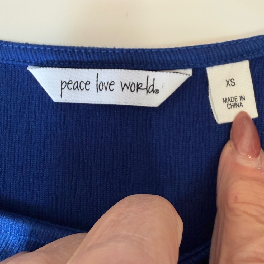 #214 Peace Love World Royal Blue Twist Long Sleeve Top. Like New - Picture 7 of 10
